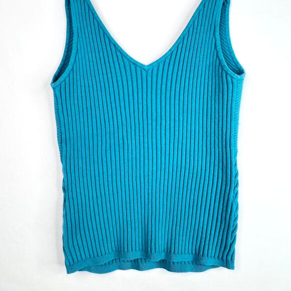 INC International Concepts Blue Ribbed Stretchy Tank Top LG - Picture 8 of 8